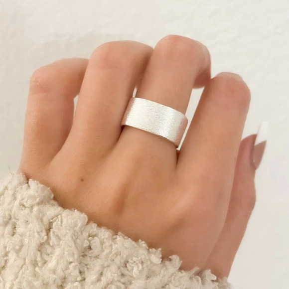 925 Sterling Silver Ring Matte Ring Chunky Ring Wide Ring Band Textured Ring - Picture 1 of 8